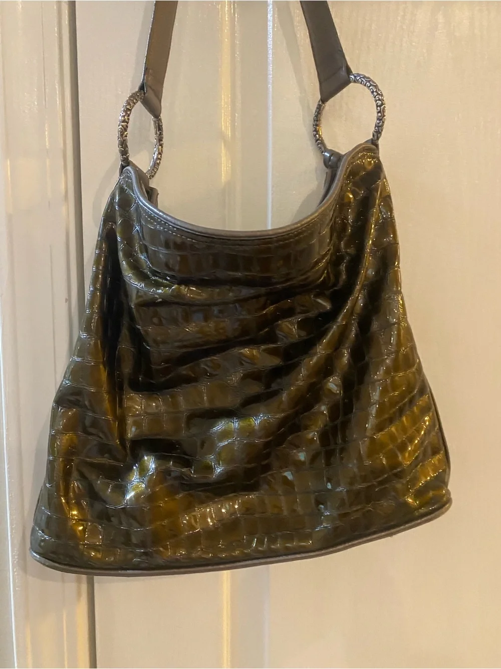 Brighton Olive Green Croc-Embossed Shoulder Hobo